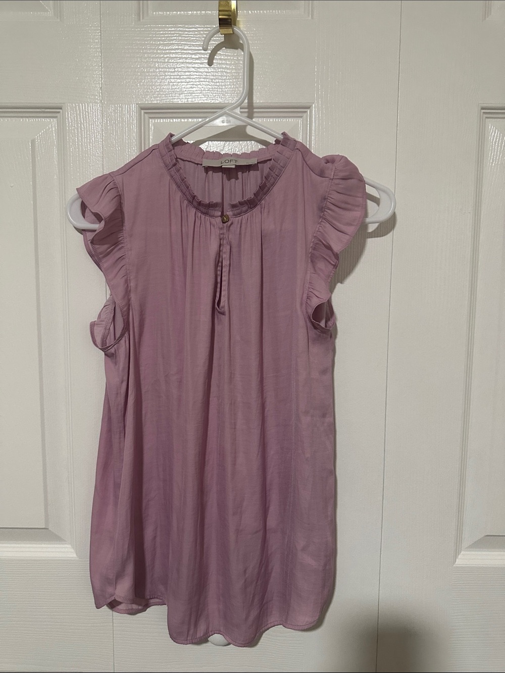 LOFT Mauve Sleeveless Ruffle-Trim Blouse